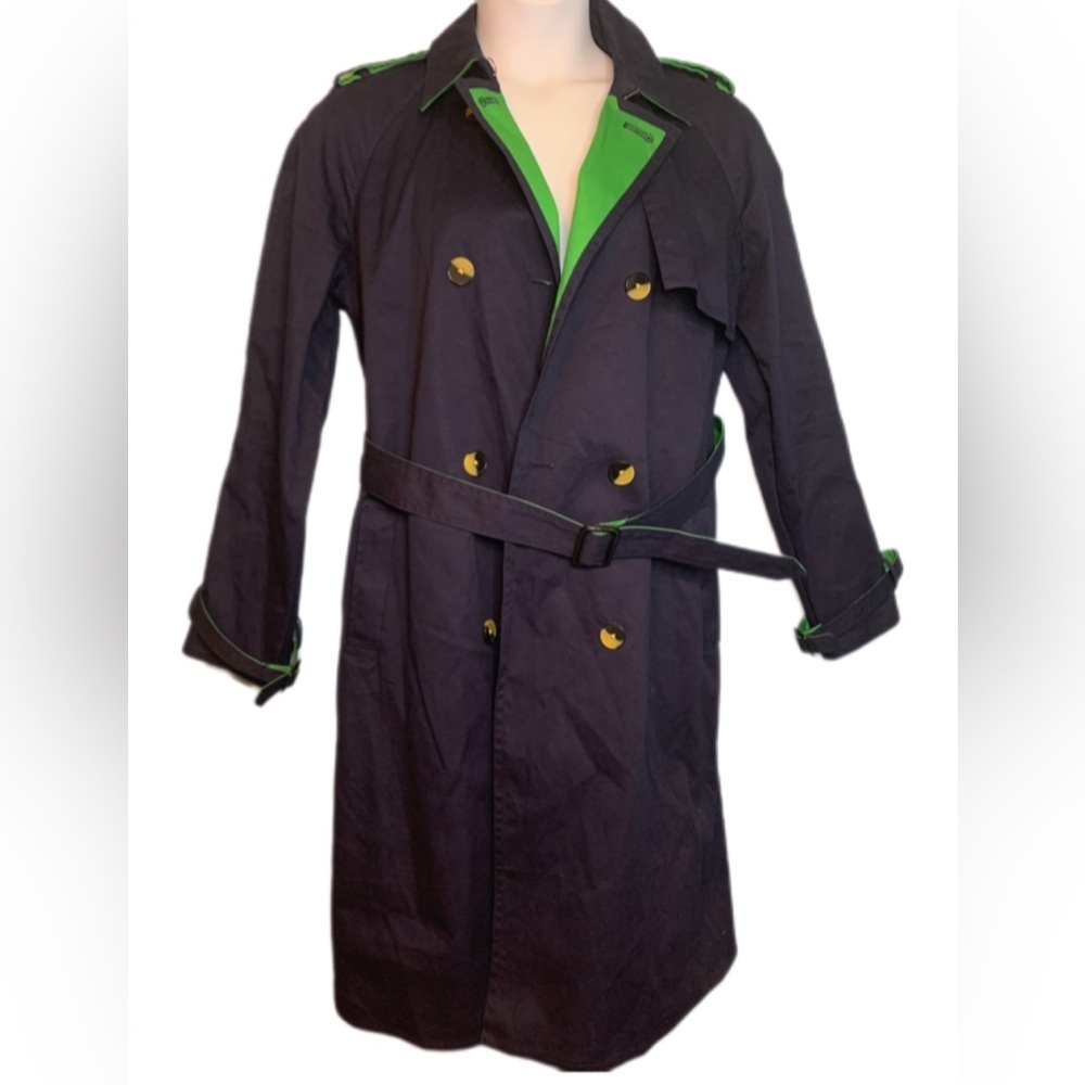 Phillip Lim navy blue with green trim trench coat military style Size L - Picture 1 of 13